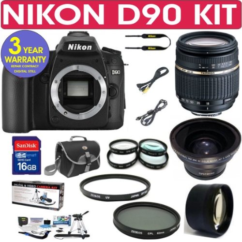 BRAND NEW NIKON D90 Digital SLR Camera + Tamron AF 18-250mm Zoom Lens + .43x Wide Angle Lens + 2x Telephoto Lens + 4 Piece Macro Kit + 3 Year Celltime Warranty