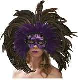 19" Venetian Carnival Masquerade Ball Feathered Purple Black Wall Masks Décor