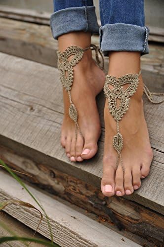 Brown Wedding Crochet Barefoot Sandals,Bridesmaid Barefoot Sandals,Sexy Sandals,Beach Wedding,Destination Wedding,Bridesmaid Accessory