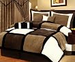 7 Pieces Brown, Beige and White Suede Patchwork Comforter Size 90"x92" Bedding Set / Bed-in-a-bag Queen Machine Washable