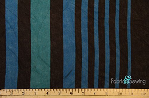 Jade Green, Teal Blue and Dark Brown Striped Print Knit Jersey Fabric 2 Way Stretch Rayon 6 Oz 58-60