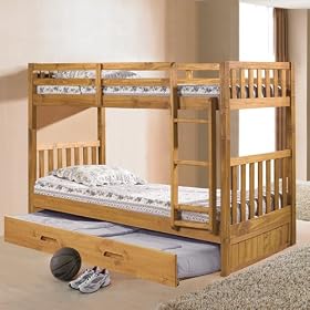 Explorer Twin Twin Mission Bunk w Trundle: Desk Hutch and Chair, TV Stand, 4 Drawer Chest