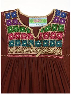 Nativa Women's Hand Embroidered Mexican Viejita Blouse Small Brown