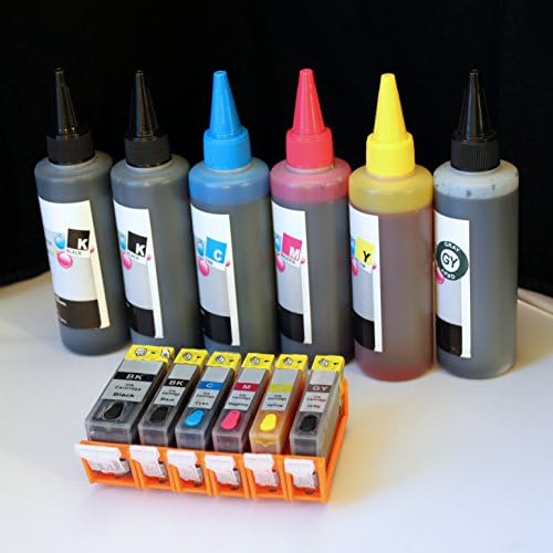 iE Brand - Set of Refillable Ink Cartridges and an Extra Set of High Quality Refill Ink Bottles(100ml per color, total 600ml) for Canon PGI-250 CLI-251 PIXMA MG6320 MG7120 IP8720