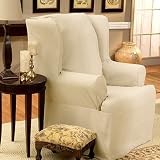 Sure Fit Cotton Duck Solid Wing Chair Slipcover, Natural