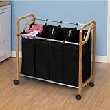 Household Essentials Quad Sorter with Rounded Edge Frame, Bamboo with Black Liners