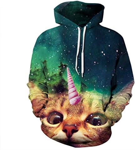 GEENO Mens womens Colourful Sweatshirts 3D Printed Patterned Hoodies for Teens Lovers Pullover Jackets Unicorn Cat(Medium)