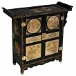 Handmade Asian Furniture - 32" Black & Gold Lacquer Buffet / Storage Cabinet Chinese Seasons Motif