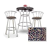 Chrome Bar Table & 2 Chrome 29" Leopard Cheetah Animal Print Fabric Seat Ba ....