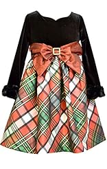 Girls Sweetheart Acrylic/Polyester/Spandex Shirred  Plaid Print  Dress With a Bow(s)