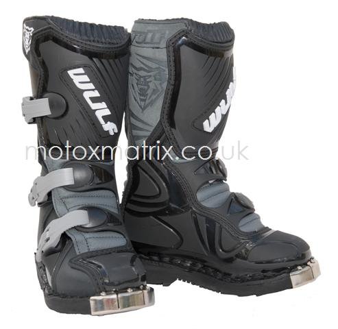 New Kids/youth Wulfsport La Cub Racing Motorcycle Boots Blk/grey Junior UK 12