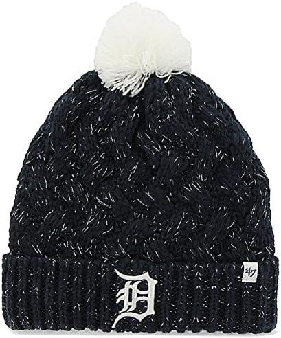Detroit Tigers Women's Navy Blue "Fiona" Beanie Hat with Pom - MLB Ladies Cuffed Winter Knit Toque Cap