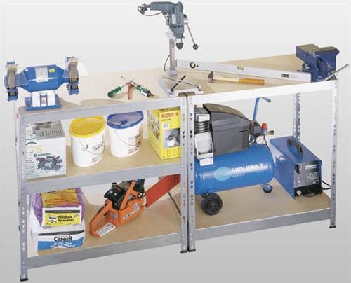 Hergestellt für DEMA Schwerlastregal / Werktisch mit Holzfachböden