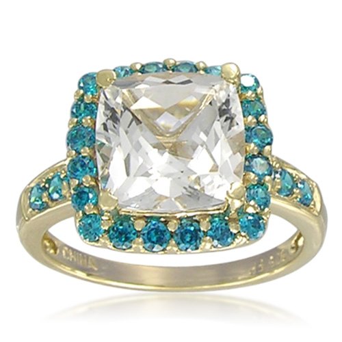 Yellow Gold Overlay Sterling Silver 9mm Cushion White Topaz Ring, Size 7