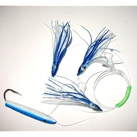 4in Blue & White Cedar Plug Daisy Chain Saltwater Fishing Lure for Tuna Mahi Wahoo Marlin