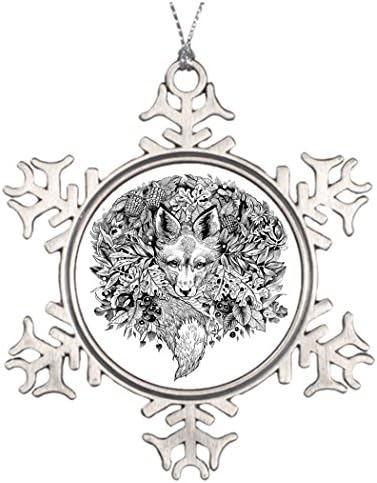 YOBSTF7s Personalised Christmas Tree Decoration Hiding Fox Black and white drawing pin Hanging Garden Snowflake Ornaments Forest