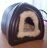 Brown Faux Leather Cat Pyramid Pet Hut Faux Fur