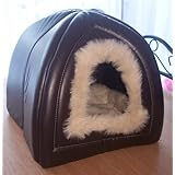 Brown Faux Leather Cat Pyramid Pet Hut Faux Furby Green Jem