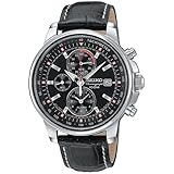 Seiko Mens Alarm Chronograph Leather Strap Watch #SNAB65 by Seiko