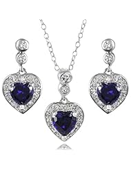 Alexandria Collection Sterling Silver Purple Cubic Zirconia Heart Jewelry Set