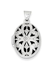 14K White Gold 21mm Oval w/ Diamond Vintage Locket. Metal Wt- 1.87g