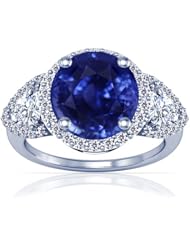 18K White Gold Round Cut Blue Sapphire Ring With Sidestones