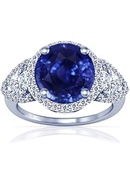 14K White Gold Round Cut Blue Sapphire Ring With Sidestones