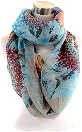 Southwest Aztec Tribal Dreamcatcher Multi Color Pattern Circle Loop Infinity Scarf in 8 colors (Lt Blue Grey)