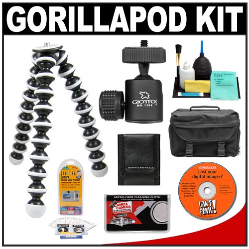 Joby GP3 Gorillapod SLR-Zoom Flexible Tripod + Giottos Ball Head + Case + Accessory Kit for Canon Rebel XSi, XS, T1i, XTi, 50D, 5D, 1D, 7D Nikon D40, D60, D3000, D5000, D90, D300, D300s, D3s, D700, Olympus Evolt E-30, E-450, E-600, E-620 Sony Alpha A230, A300, A330, A350, A380, A500, A550, A850 for Digital SLR Cameras with Zoom Lens