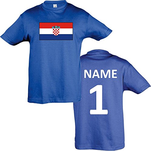 Kids T-Shirt Kroatien Croatia Ländershirt mit Wunschnamen und Nummer diverse Farben, Farbe royal, Größe 128