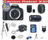 Canon EOS Rebel XSI 450D 12.2 MP Digital Camera with Tamron 28-80mm f/3.5-5.6 Aspherical Lens + Tamron 75-300 f/4-5.6 LD Lens + Rokinon 500mm F/8 Lens with 2x Converter (=1000mm) + 16 GB Memory Card + Multi-Coated UV Filter (2) + Multi-Coated Polarizer Filter + Digital Slave Flash + 50 Tripod + Deluxe Padded Camera Bag + 6 Piece Accessory Kit + 3 Year Warranty Repair Contract