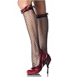 5579 Lycra Industrial Net Knee Highs w/Lace Ruffle & Bow, Black/Red, One Size