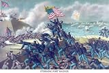 Art Poster, African American unit, the 54th Massachusetts overruns Fort... - 12x18