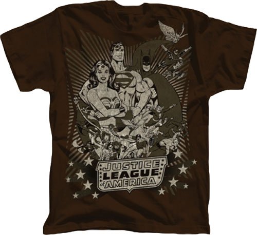  DC Comics Justice League Superheroes Brown T-shirt Tee