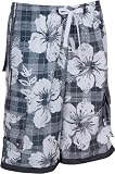 Mens Hibiscus Plaid Print Skate Surf Board Short / Swim Trunks - ( 4 Colors )