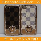 iPhone4/4S対応 ラインストーン・ダミエ風ファッションケース 【ホワイト】スマートフォ...