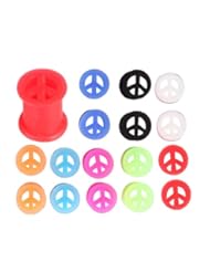 Jewelry: Silicone Tunnel Plug 0G Kit Silicone Peace Sign 8mm, 0 Gauge (16 Pieces) - BodyJ4You