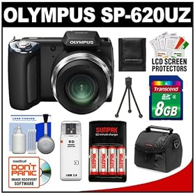Olympus SP-620UZ Digital Camera (Black) with 8GB Card + Batteries & Charger + Case + Accessory Kit