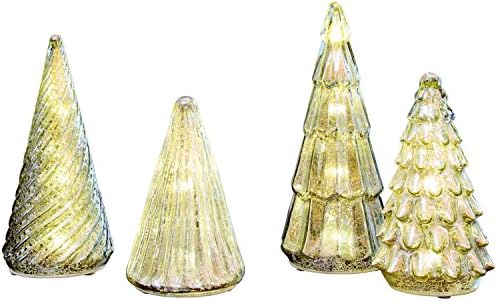 Mercury Glass Trees with LED Lights Set (4 Pc. Set)