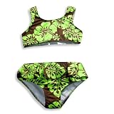 405 South by Anita G Designer Clothes - Girls 2 Piece Flower Bikini Bathing Suit, Brown, Lime
