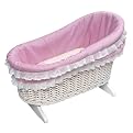 Wicker Doll Cradle with Pink Gingham Liner