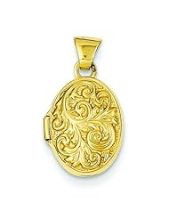 14K Yellow Gold Scrolled Oval Locket Pendant Jewelry