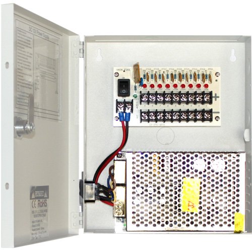 GW Security  GW 9 Port 12-Volt 10 Amp DC Distributed with PTC Fused Power Box for Security Camera