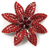 Carrot Red Swarovski Crystal Bridal Corsage Brooch (Silver Tone)