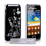 Samsung Galaxy Ace Plus Tasche Schwarz Schmetterling Blumen Hart Hybrid H�lle Mit Displayschutzvon "Yousave Accessories�"