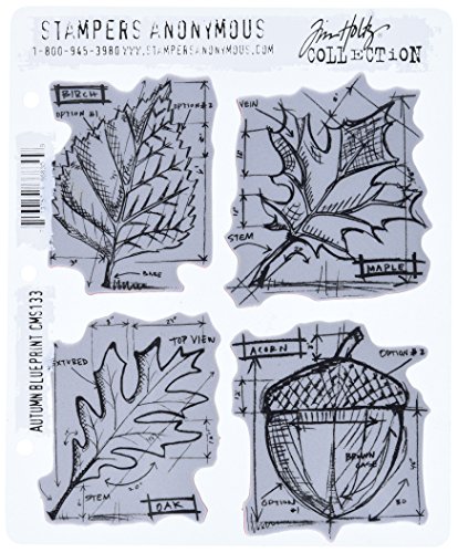 Stampers Anonymous Tim Holtz Cling Rubber Stamp Set, 7 by 8.5-Inch, Autumn Blueprint