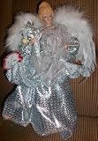Christmas Holiday Celebration, Angel Doll Figure in Silver Dress