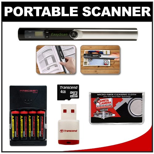 Pana-Vue Pana-Scan EasyScan Portable Document & Image Scanner with 4GB microSDHC Card & Reader + Batteries/Charger + Cleaning Cloth