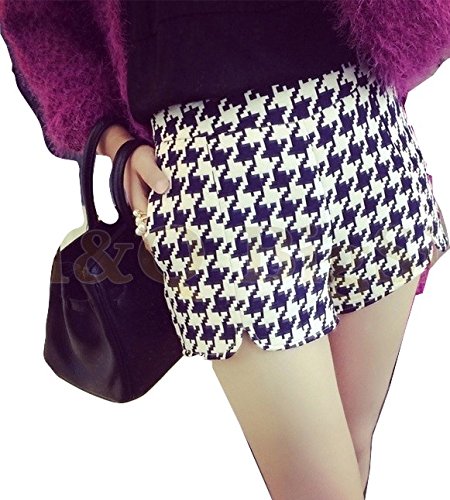 千鳥柄ショートパンツ ミニズボン脚長 大人カジュアル 通勤 結婚式 二次会 パーティー フェミニン ストリート レディースファッション チェック ハイウエスト スタイルアップコーデ オリジナルアクセサリー付属 lpsb100038