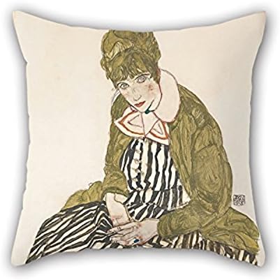 Happy Festival 20 X 20 Inches 50 By 50 Cm Egon Schiele Edith With Striped Dress Sitting Pillow Covers Twice Sides Is Fit For Monther Kids Room Festival Couples Office Him For Home
